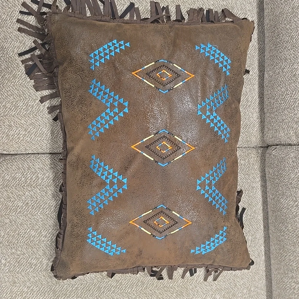 Western Fringe Pillow Desert Dance Embroidered Diamonds